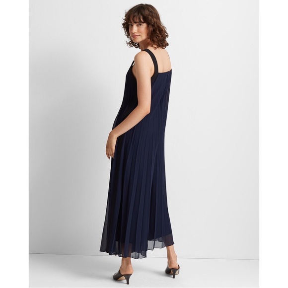 Club Monaco Pleated Jumpsuit Navy Blue Wide Leg Dress Playsuit Maxi Pant Size 12 - Picture 2 of 8
